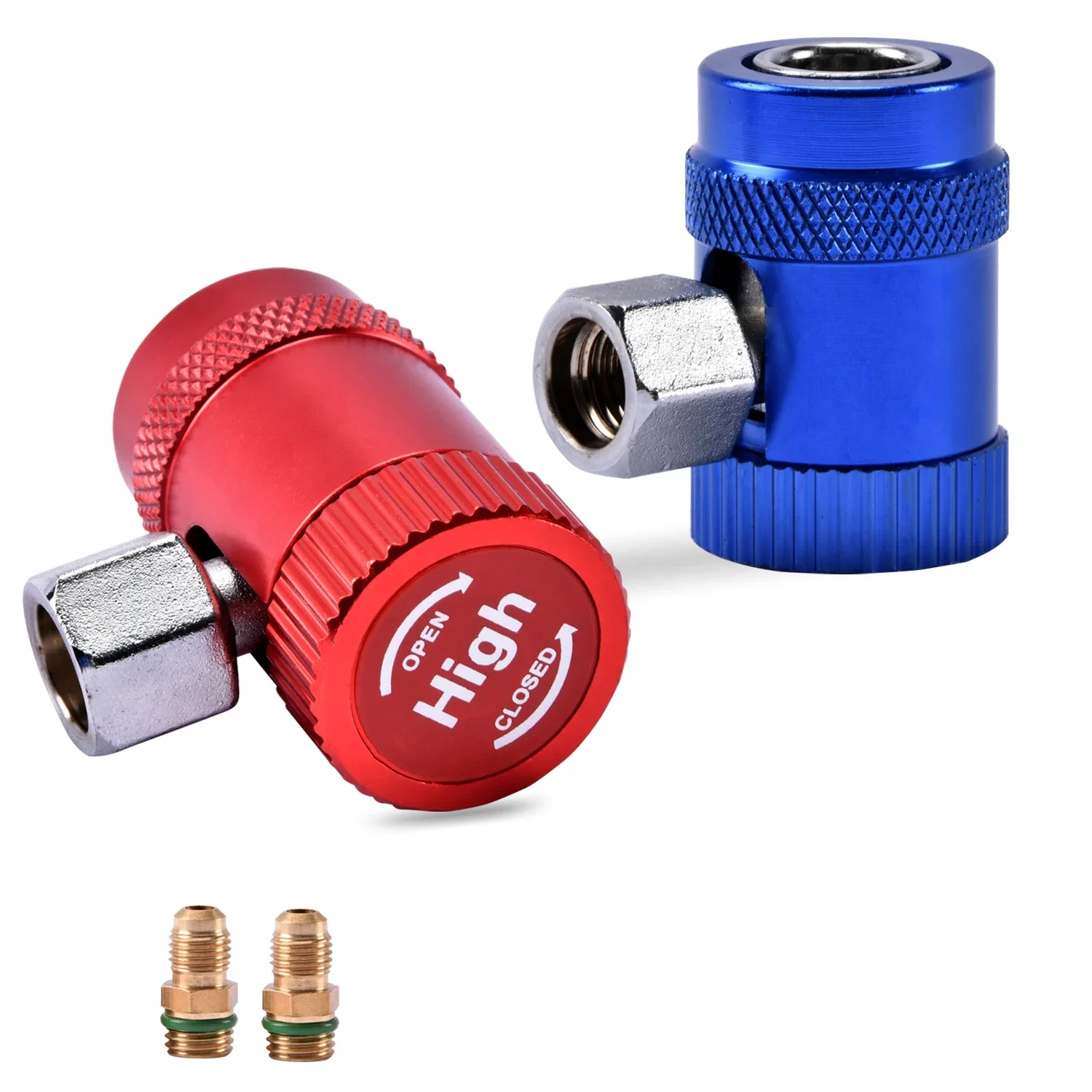 2Pcs R1234yf Freon Auto Car Quick Coupler Connector Adapters For Air Conditioning Refrigerant Adapter Brass + Metal