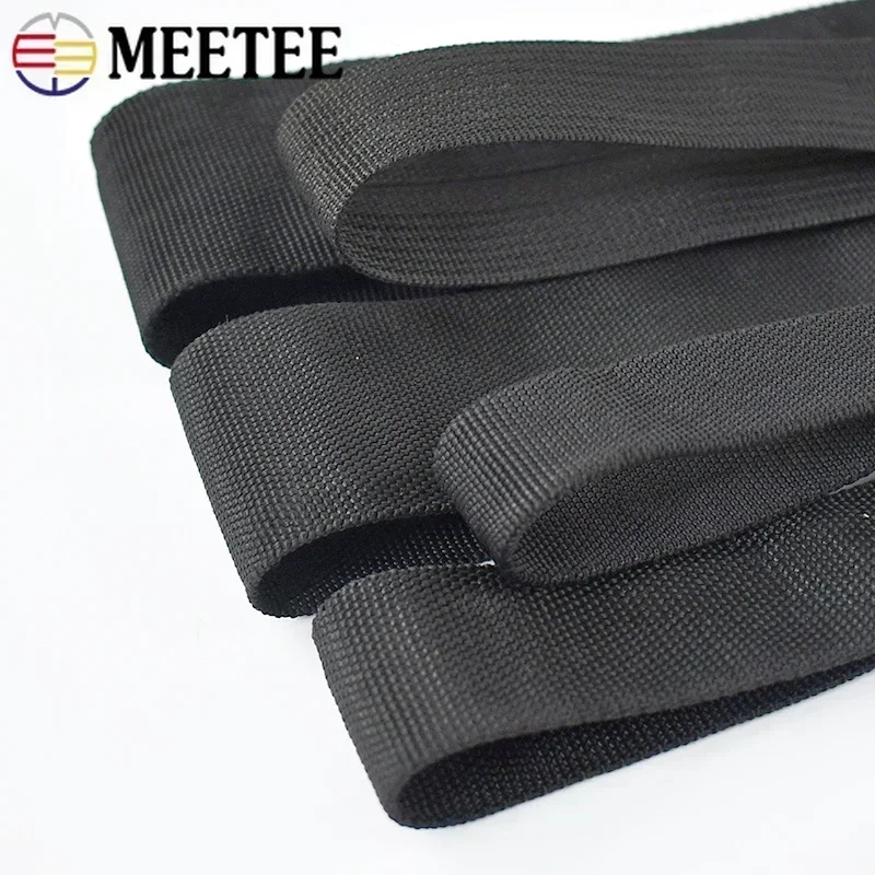 5/10M 1.6mm Thick Black Nylon Webbing Tapes 20-50mm Bag Strap Ribbon Hollow Tubular Garment Decor Band DIY Sewing Accessories