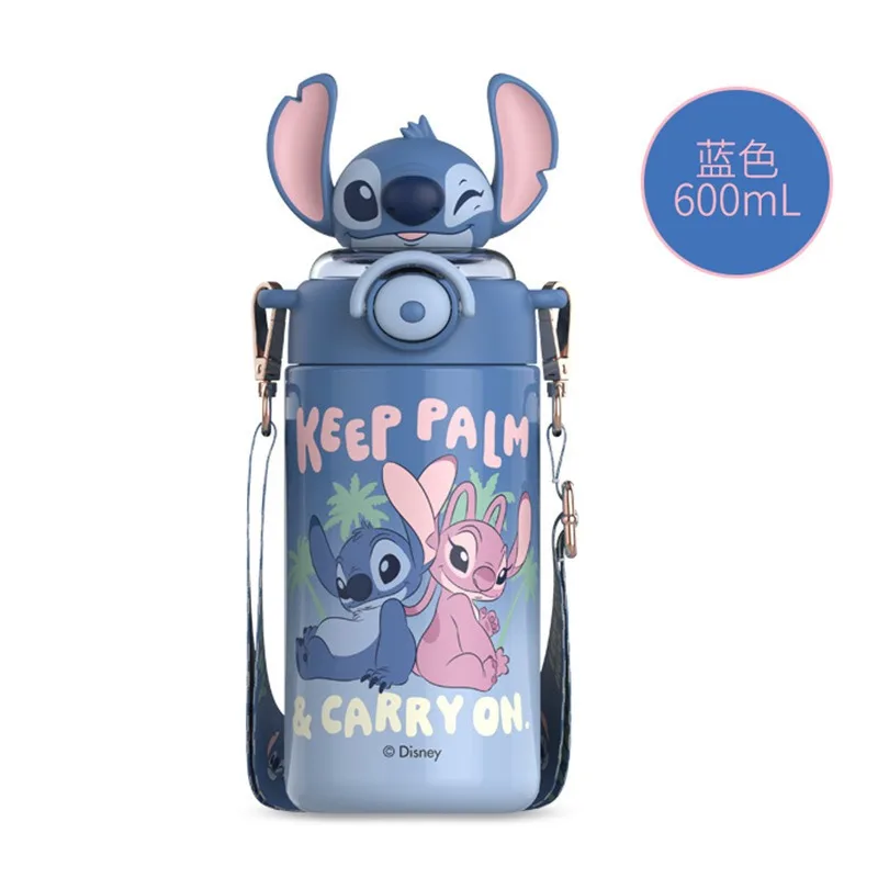 Disney 600mL Stitch Series Sunshines Thermos Cup Larges Capacity Student's Cute Straw Portables High Value Student Gifts Glasses