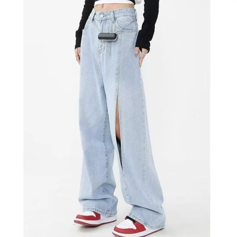 

Street Fried Jeans For Women In Autumn New Design Niche Korean Fashion High Waist Ripped Wide-Leg Trousers