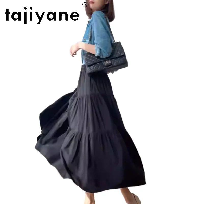 TAJIYANE 70% Mulberry Silk and 30% Cotton Long Skirts for Woman Vacation Solid Color Skirt 2025 New Arrivals Summer Clothes юбка