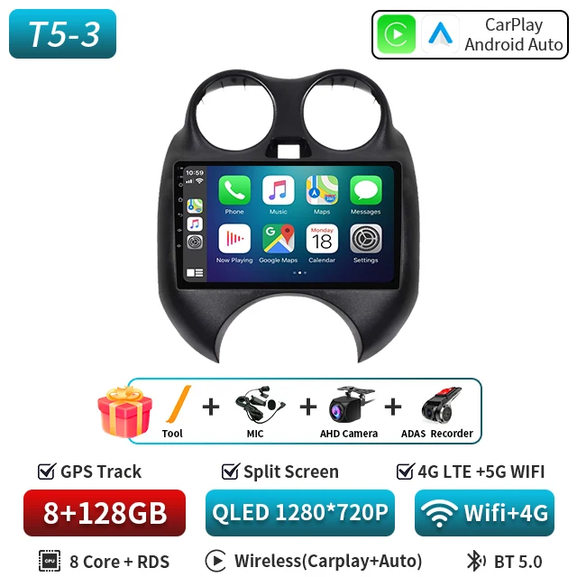 Voor Nissan Maart MICRA 2010 2011 2012 2013 Android 16 Autoradio Audio video multimedia Speler GPS Navigatie 8 + 128G Carplay Auto
