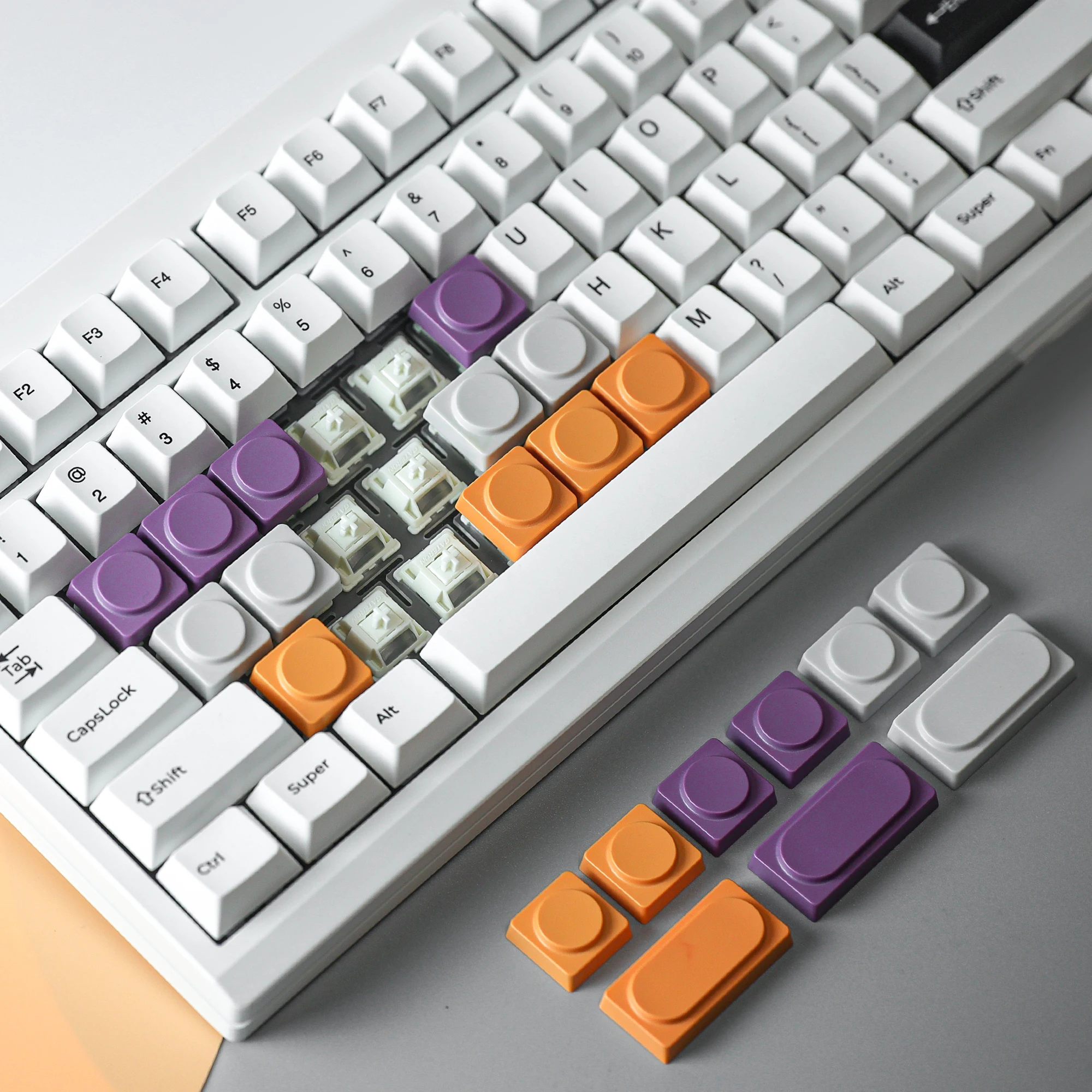 7PCS CHOSFOX Keycaps Low Profile ABS Keycaps for Gateron Low Profile MX Switch Mechanical Keyboard Ultra Thin Purole Yellow Grey