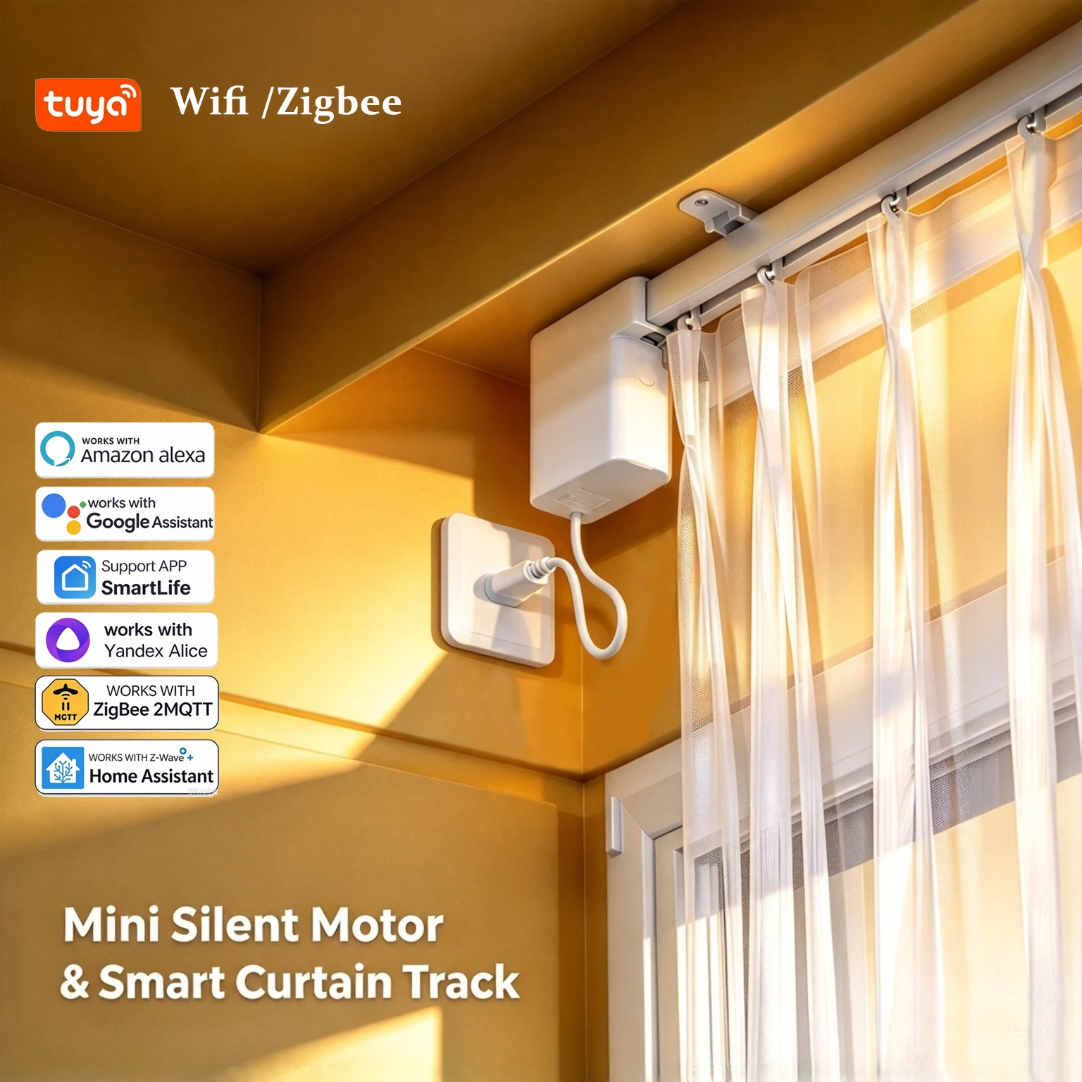 NEW!! Tuya Zigbee Wifi Electric Smart mini Curtain Drive Motor Rail Rod Track Home Google Assistant ZigBee2MQTT Alexa SmartLife