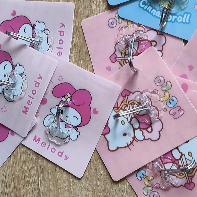 10pc Sanrio Hooks, Hello Kitty Cute Strong Adhesive Bonding Hooks Bathtowels Towels Bags Key Storage Hooks Kitchen Accessories