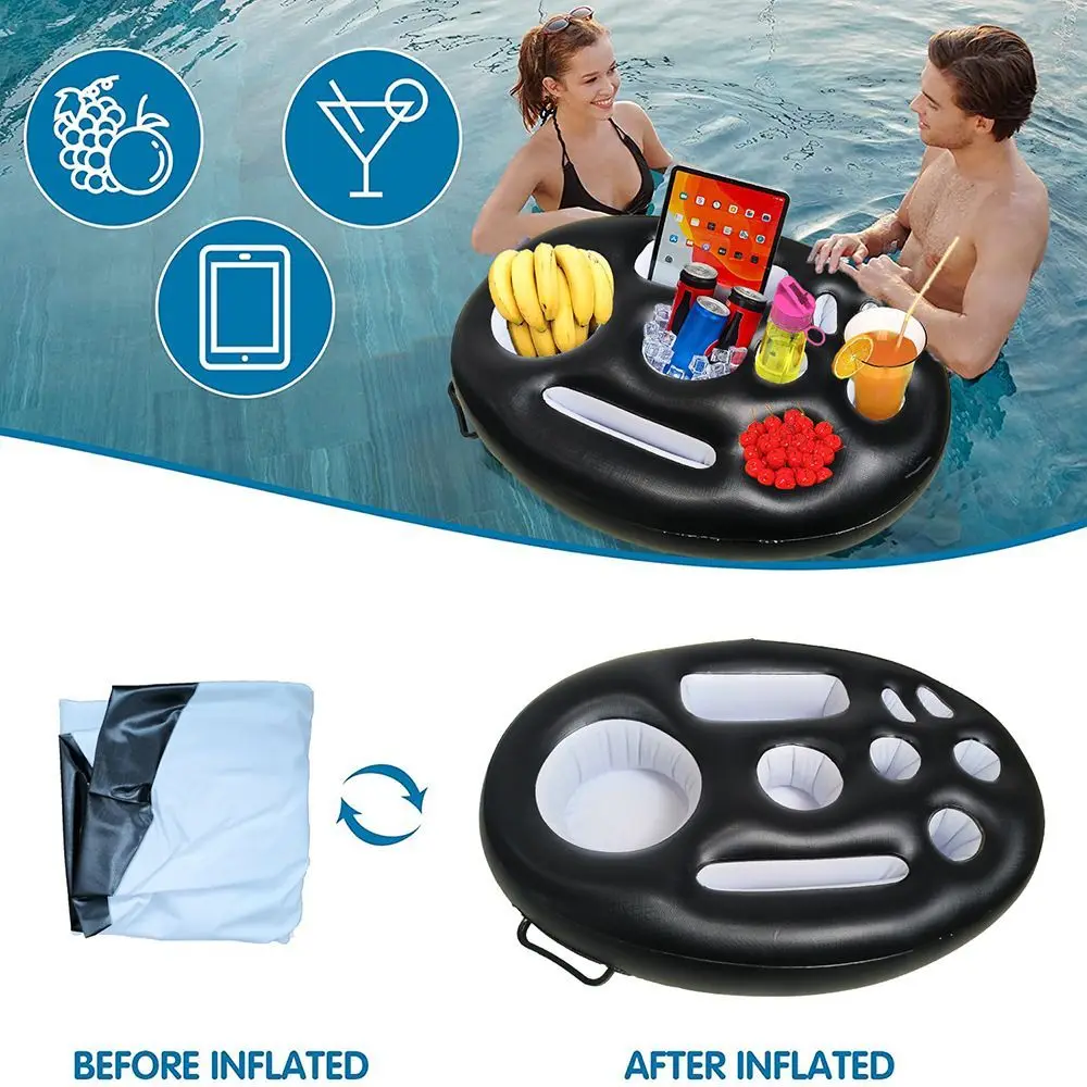 1Set Inflatable Floating Food Plate Swimming Pool Snack Tray Air Mattress Water Food Drink Holder Portable Floating Cup Holder