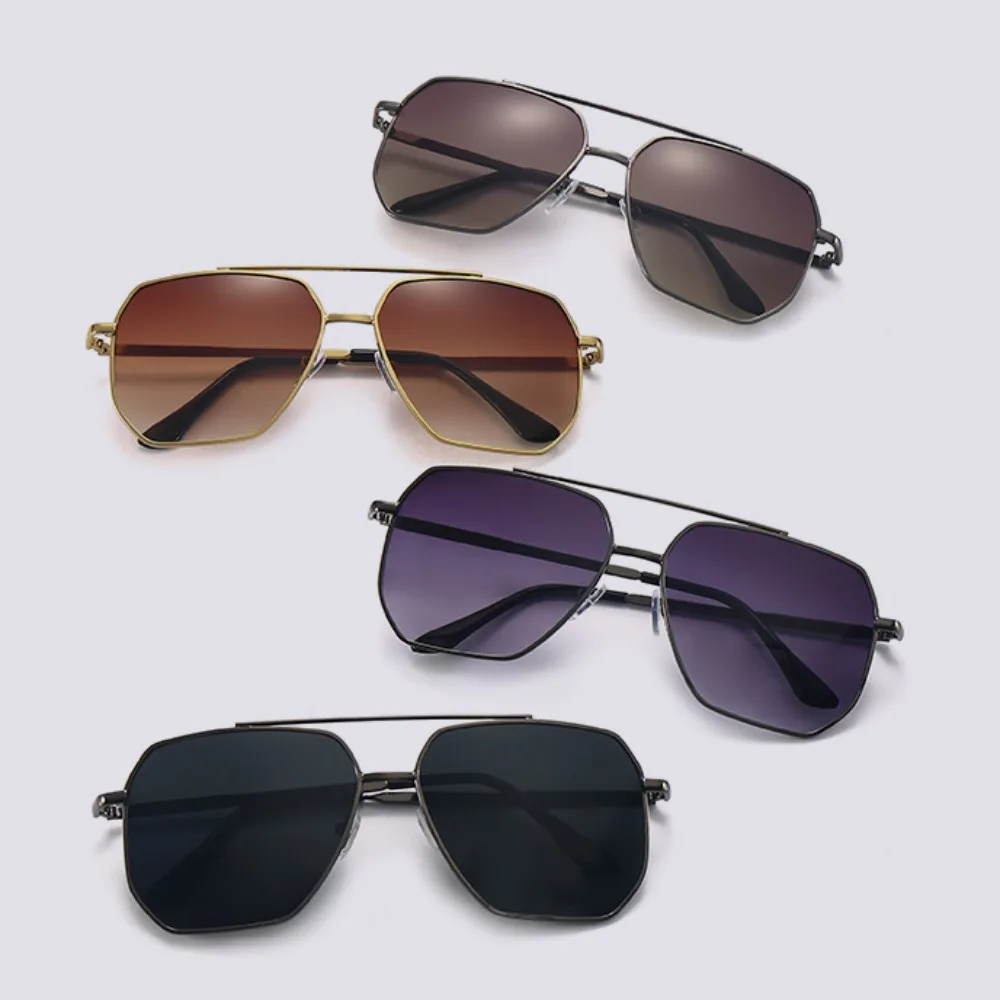 

Multicolor Large Frame Sun Glasses Vintage Fashion Alloy Polygonal Sunglasses Lightweight UV Protection Men UV400 Eyewear Travel