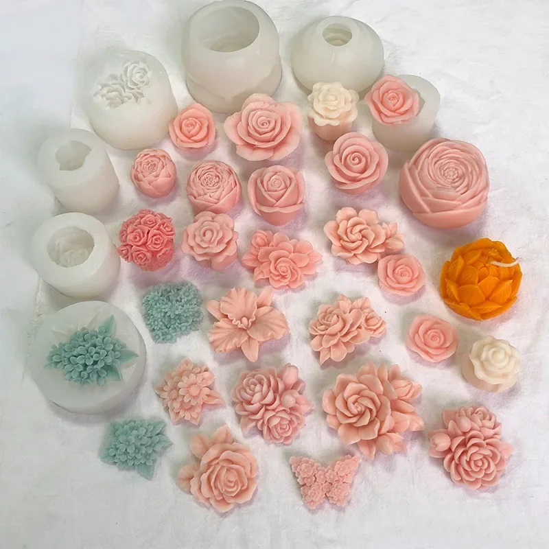 3D Flower Aromatherapy Gypsum Mold Rose Silicone Mould Car Ornament Candle Decoration Supplies Lotus gardenia flowers