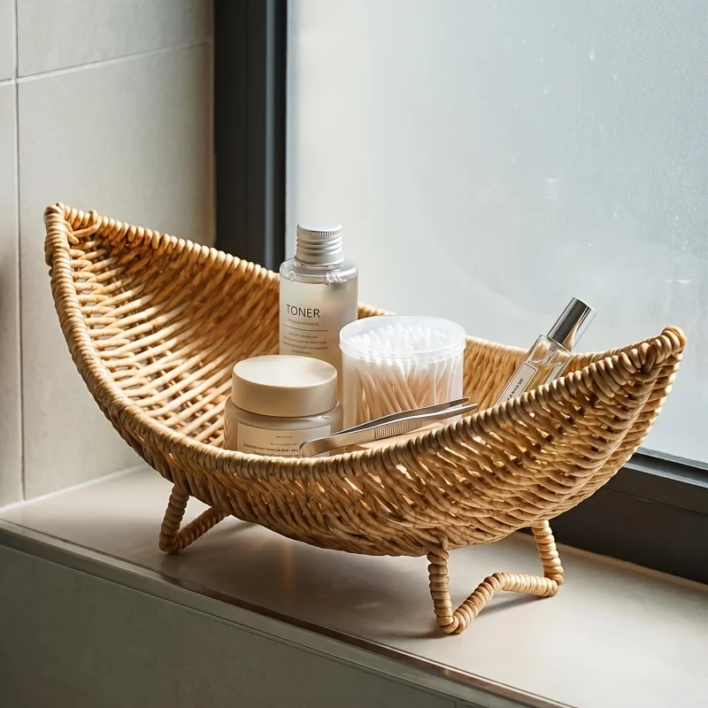 1 Pcs Nordic Ins Wind Imitation Vine Weaving Plastic Storage Basket Living Room Bedroom Moisture Proof Storage Basket