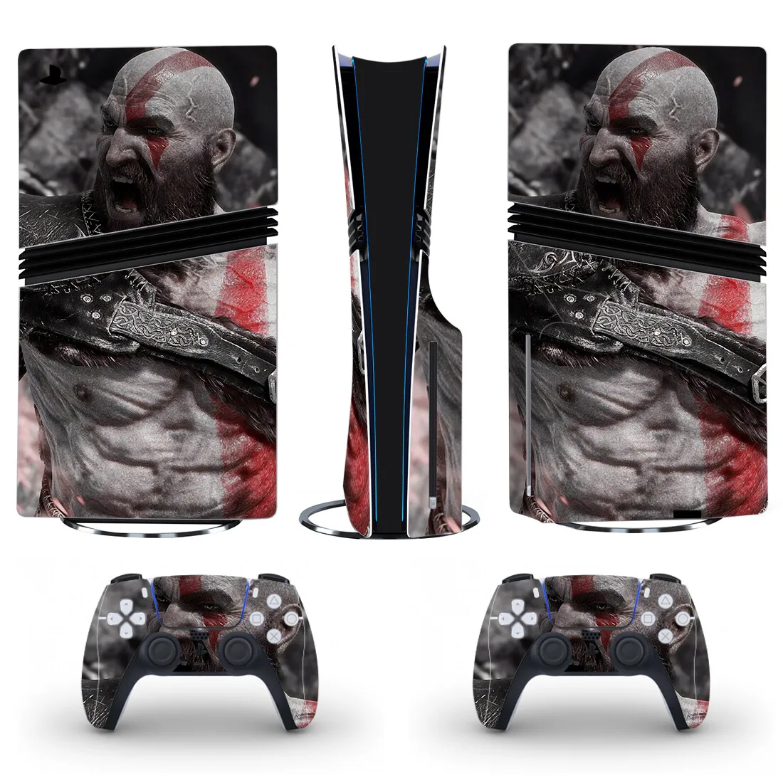 God of War PS5 Pro Disc Skin غطاء لاصق لوحدة التحكم و2 وحدات تحكم جديدة PS5 Pro Disk Skin Vinyl