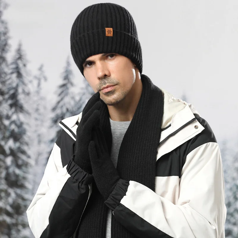 

Men Ski Snowboard Scarf Gloves Hat Set Thermal Knitted Winter Gear for Outdoor Activities Cycling Riding Warm Trio Set