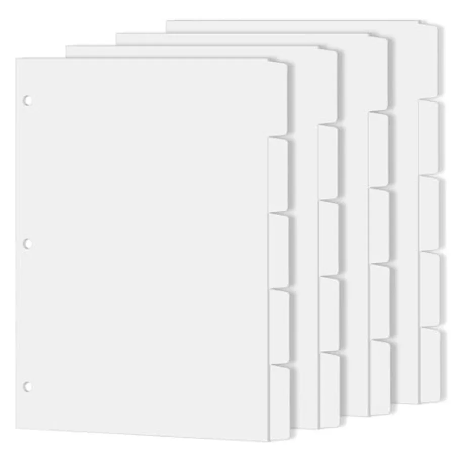

Binder Dividers for 3 Ring Binder, 1/5 Cut Tabs, Letter Size, Blank Write On Page Dividers with 5 Big Tabs for School Office Ho