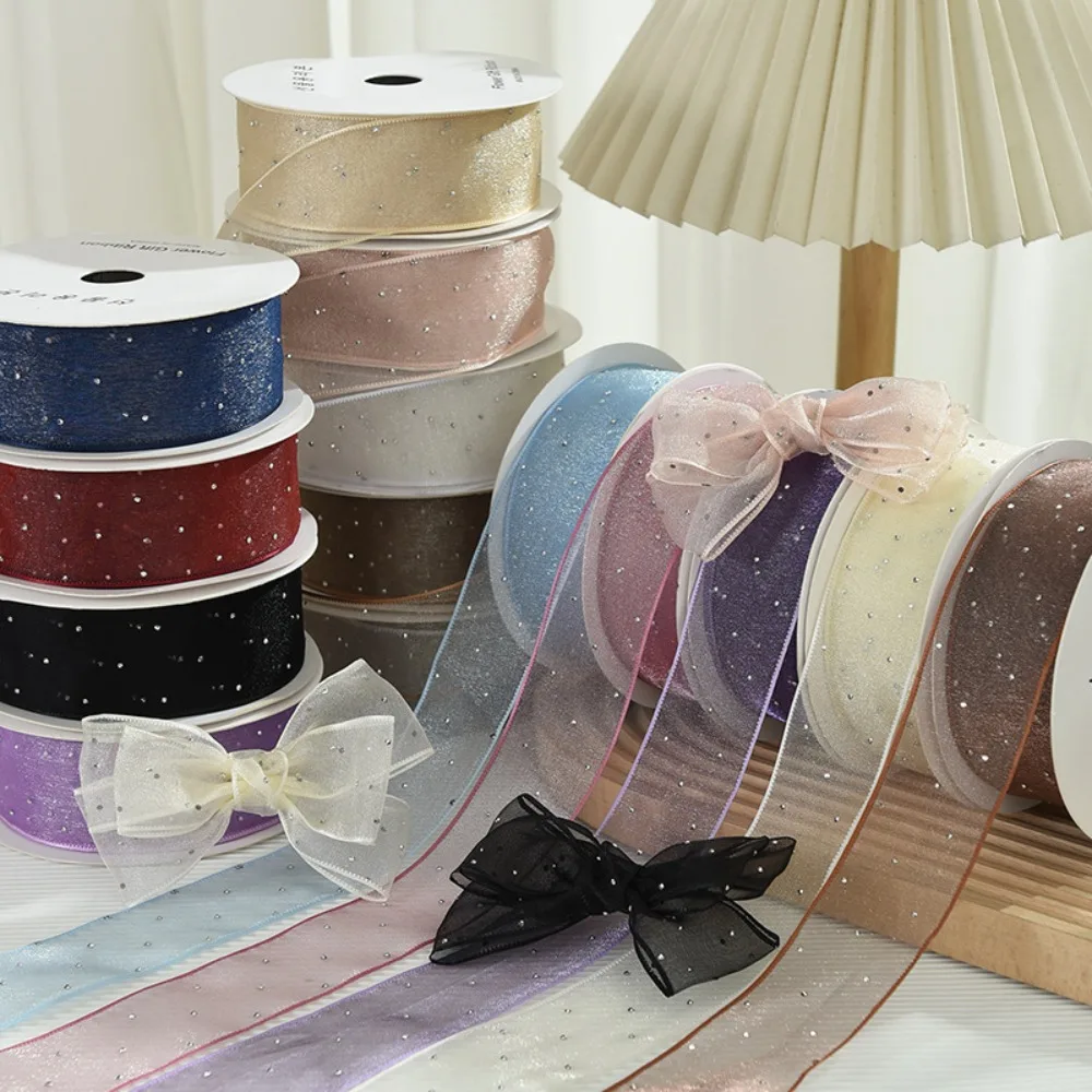 Quality Silver Dots Organza Gauze Gift Packing Solid Color Packaging Ribbon Bow DIY Gift Box Wrap Cloth