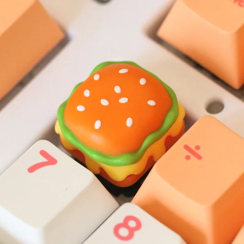 Cute Hamburger Keycap DIY Resin Keycaps Customizable Handmade Personality Key Caps for Keyboard Accessories Gift MX Cross Switch