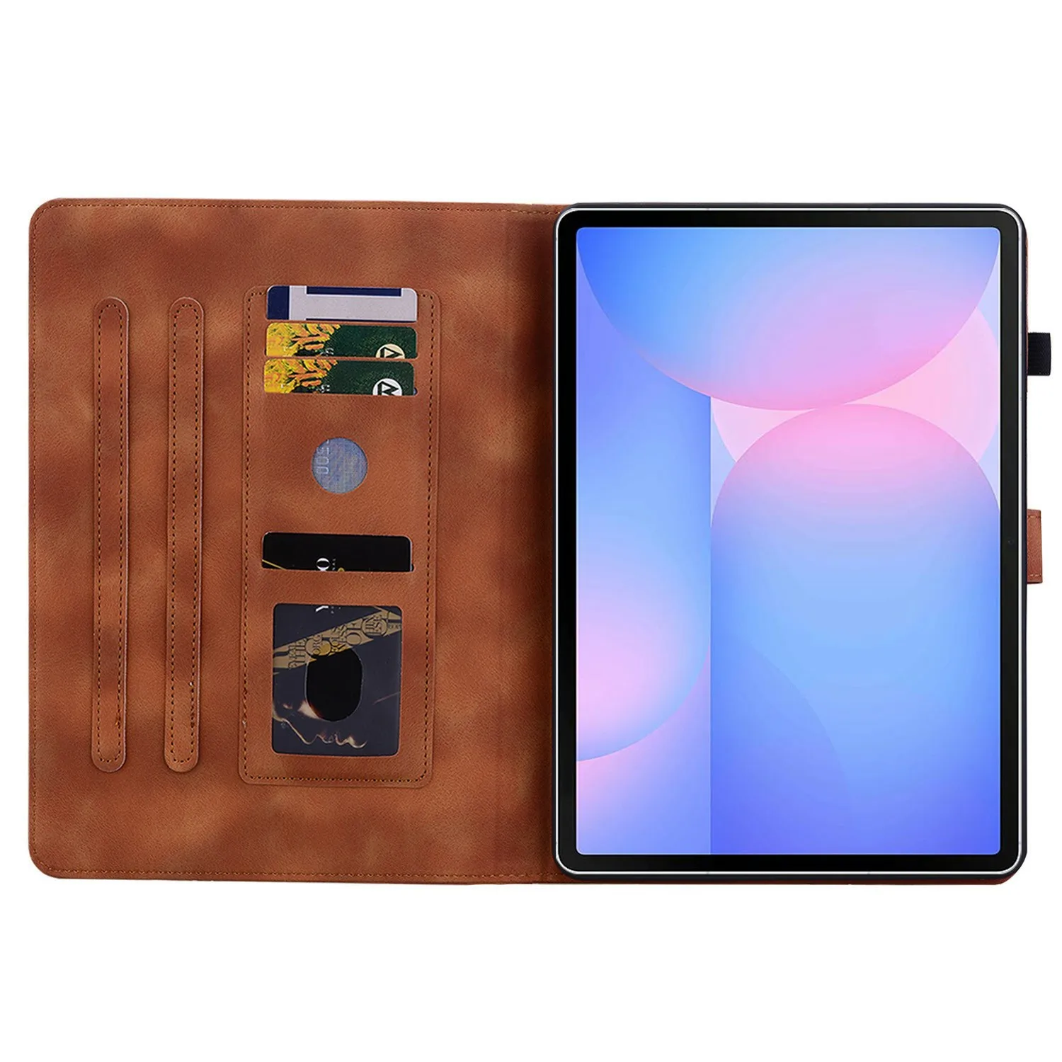 For Samsung Galaxy Tab S10 FE+ Case Lily Flower Imprint Card Slots Leather Tablet Cover - Brown
