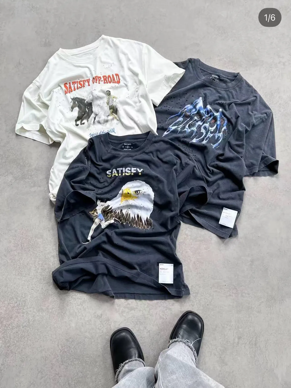 Satisfy running washed cotton ripped render eagle print short sleeve jogging marathon t-shirt