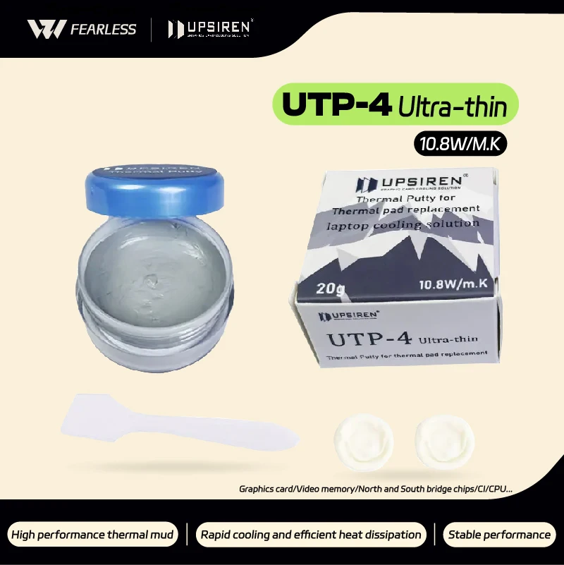 UPSIREN UTP-4 10.8W/m.K Pasta Termal Ultra-tipis 20g Pendingin Suhu Tinggi untuk GPU CPU Pendinginan Cepat Performa Stabil