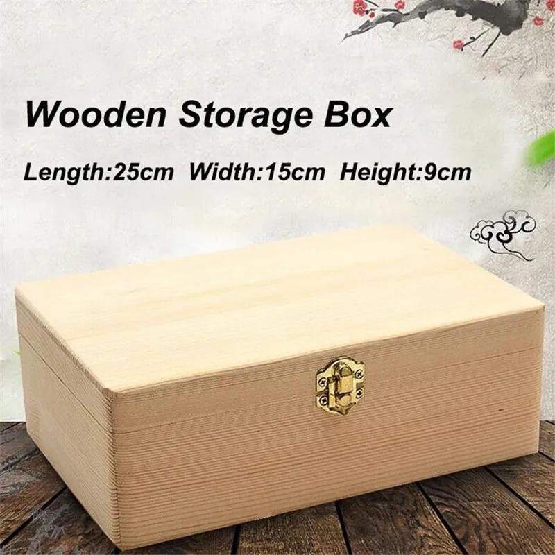 1PC Plain Wooden Storage Boxes Square Hinged Craft Gift Sundries Office Supplies Home Organization Storage Box Craft