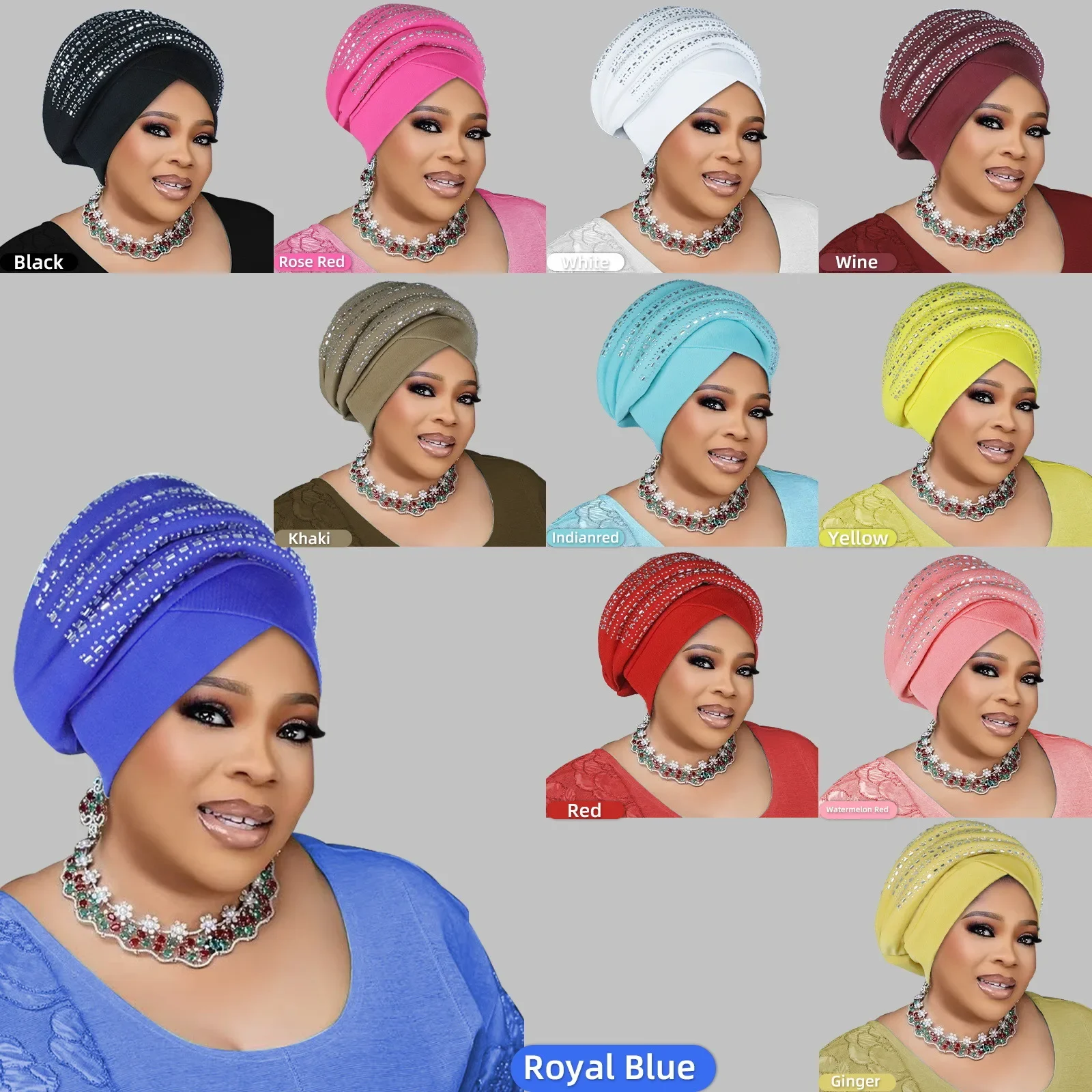 

Diamonds Turban Cap Cross Hijab Hat for Women African Auto Gele Headtie Muslim Bonnet Turbante Mujer Head Wrap Nigeria Wedding