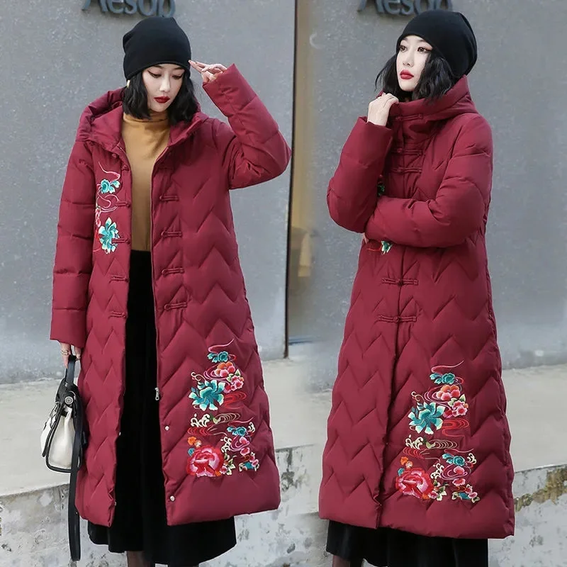 

Mom's Long Down Cotton Jacket 2025 Winter New Fashion Slim Hooded Coat Women's Warm Parker Overcoat Solid Female Casual Jackets