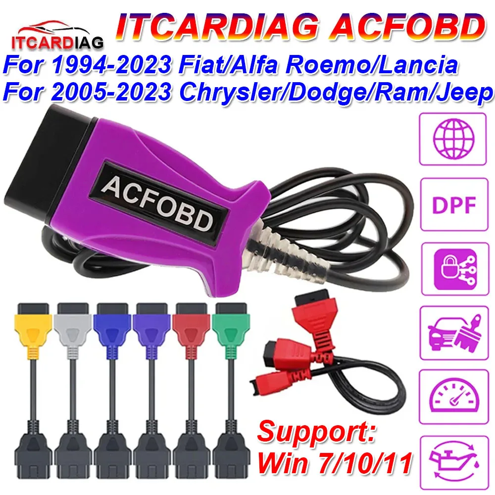 ITCARDIAG ACFOBD OBD2 Diagnostic Tool OBD Scanner for Fiat/Alfa/Romeo/Lancia/Chrysler/Dodge/Ram/Jeep Support Key Programming