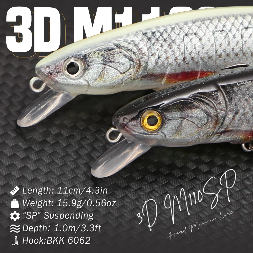 Набор рыболовных приманок B&U 3D Suspending Minnow 110 мм для дальнего заброса жесткий воблер с гравитационной системой крючки BKK