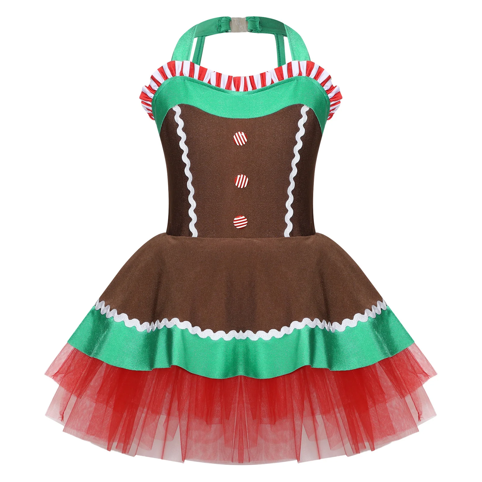 Kid Gingerbread Man Jurk Ballet Dans Tutu Bodysuit Kerst Gember Brood Cosplay Kostuums Xmas Party Santa Tule Jurken