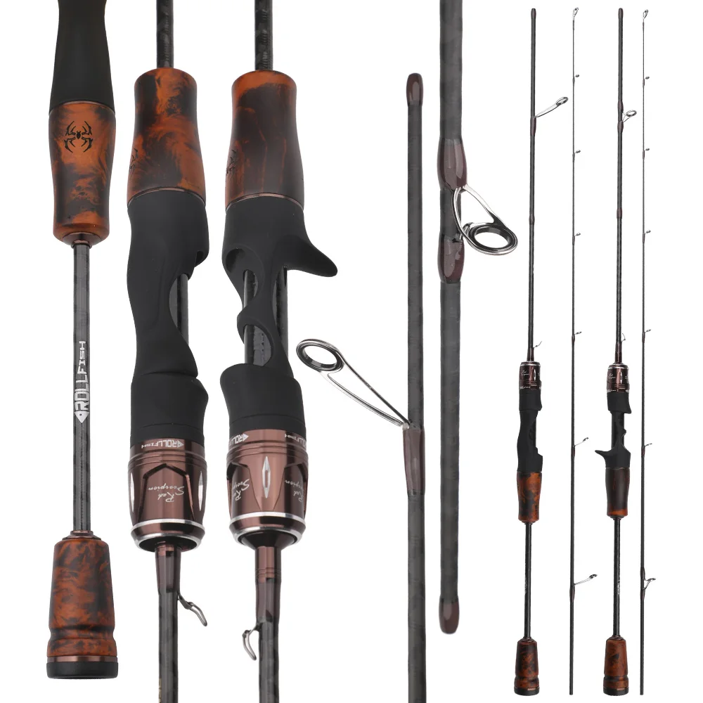 ROLLFISH Angelrute mit Massivholzgriff, UL Spinning Casting Forellen-Angelrute aus Kohlefaser, Superweiche Angelrute mit Schneller Aktion, 1,38-1,8m – Detail 6