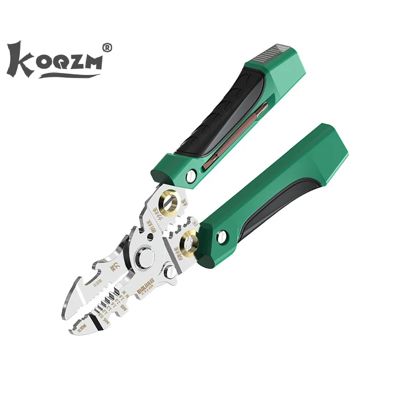 Wielofunkcyjne narzędzie do ściągania izolacji z przewodów z piórem testowym elektrycznym, obcinakiem do kabli, zaciskarką i testerem.