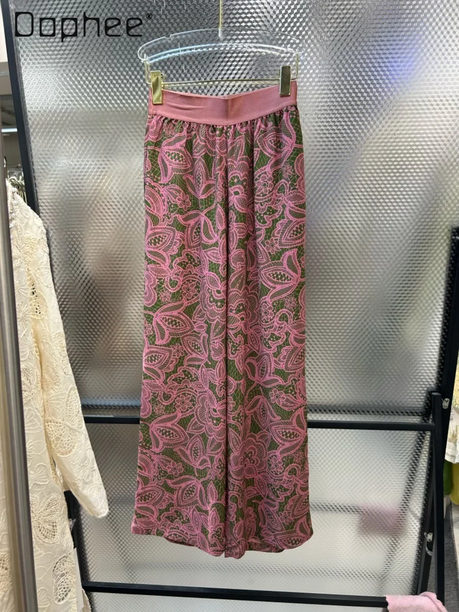 Korean Trend Retro Jacquard Seven-quarter-sleeved Cross-neck Blazer + High-waisted Wide-leg Pants Commuter Style Fashion Suit