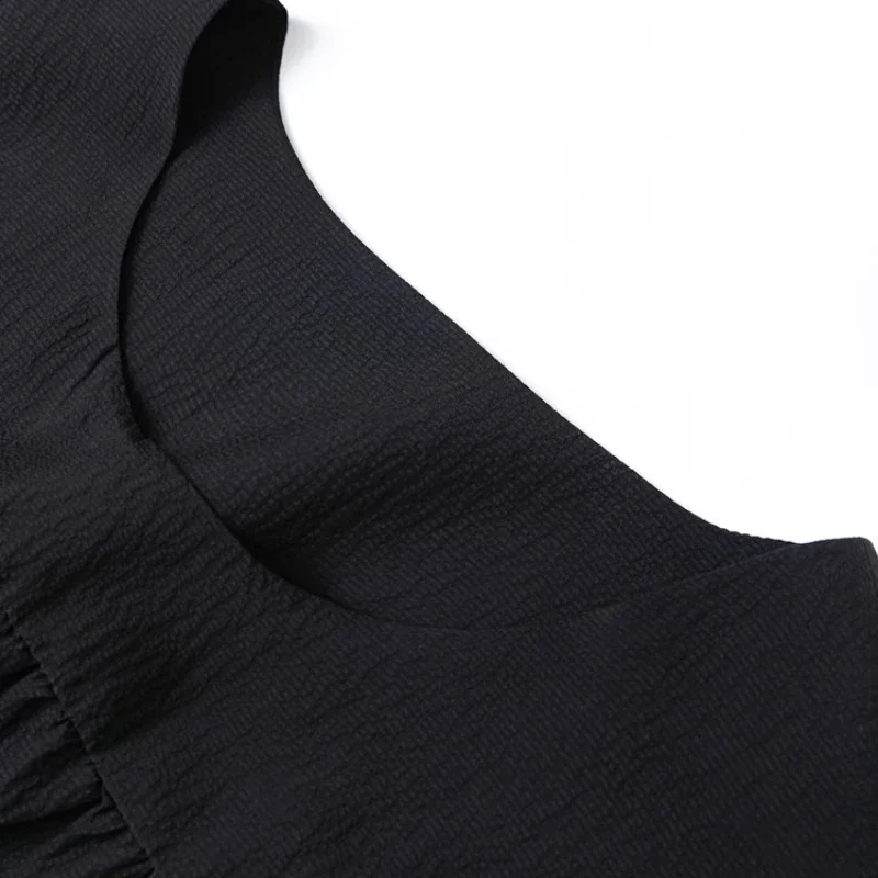 Tcyeek 100 ℅   Vestido de seda amoreira para mulher, decote em o solto sem mangas preto moda em camadas vestido, 2025 novo verão d55608jf