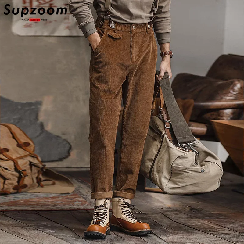 

Supzoom New Arrival Top Fashion Braces Cotton Autumn And Winter Corduroy Trend Plush Thickened Loose Legged Casual Pants