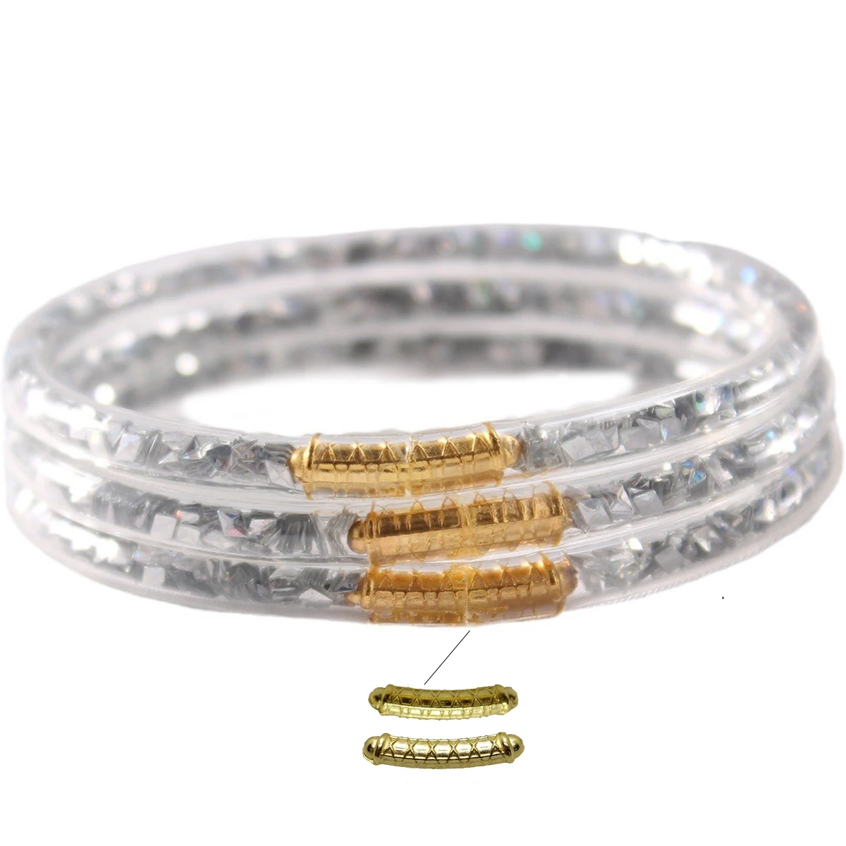 3pcs/set Stack Glitter Jelly Bangles Bracelets for Women Waterproof Beach Prismatic Bangles for Women