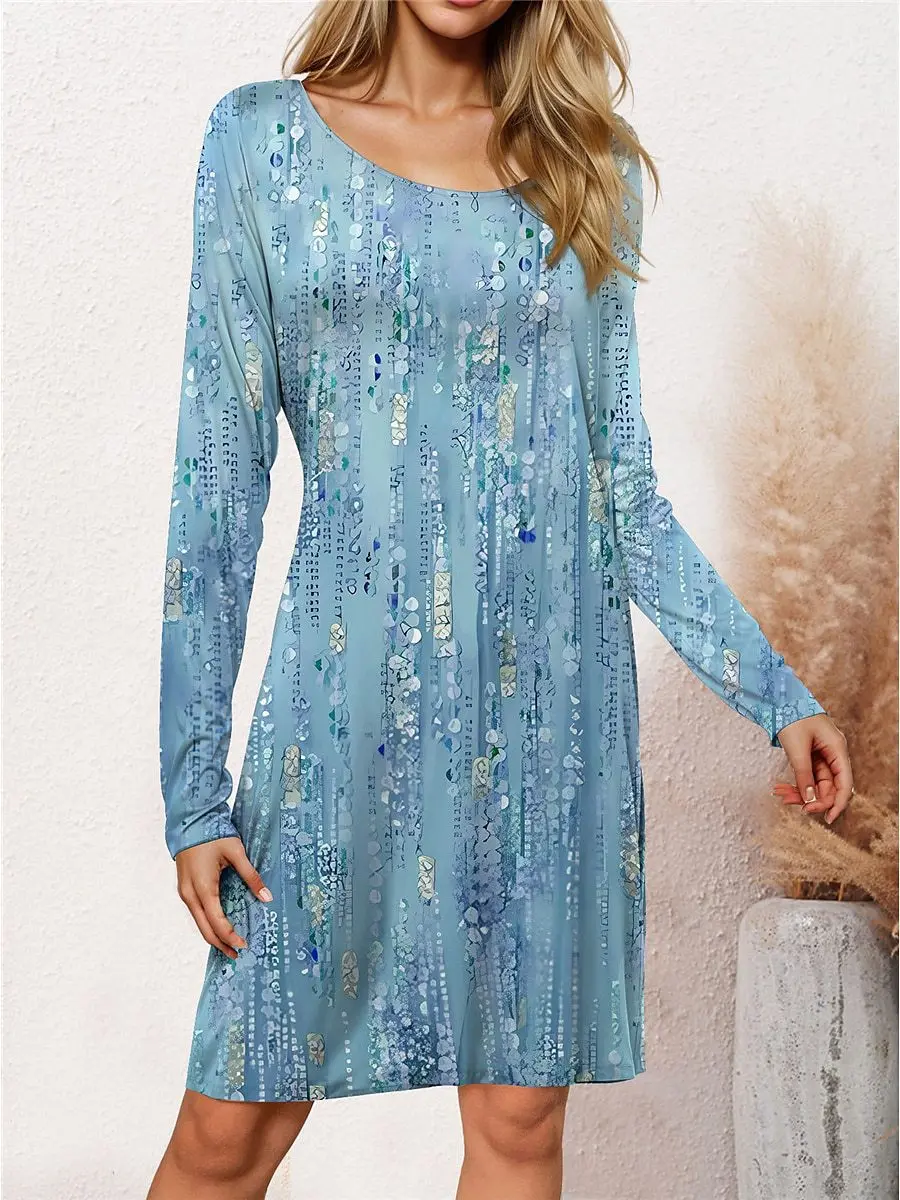

Long Sleeve Tie-dye Striped Women Fashion Mini Dresses All Season 3D Printed Street Trend Ladies Dress 3XL Big Size Casual Dress