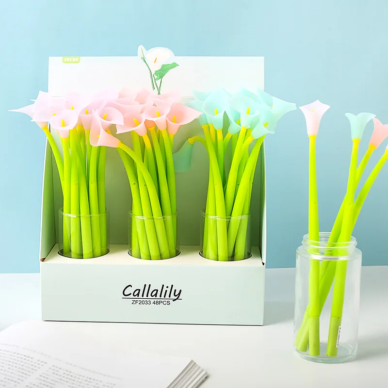 

48PCS Calla lily Rollerball pen silicone plant modeling pen changes color when exposed to light learning stationery creative pen