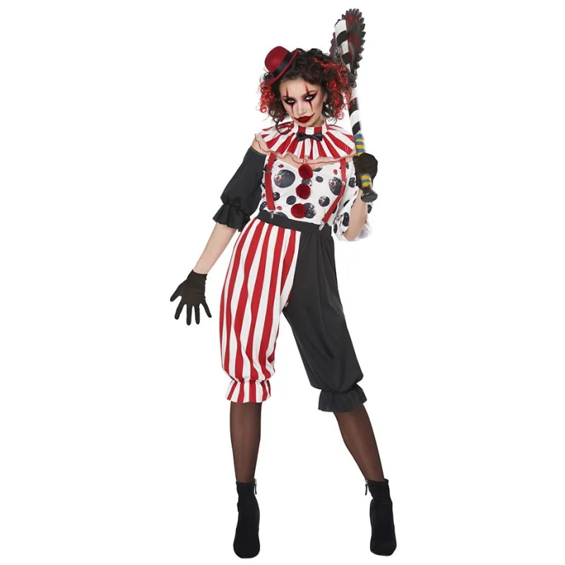 Halloween Evil Clown Cosplay Joker Costume Adults Women Horrifying Ugly Ghost Circus Clown Costumes Masquerade Party Fancy Dress