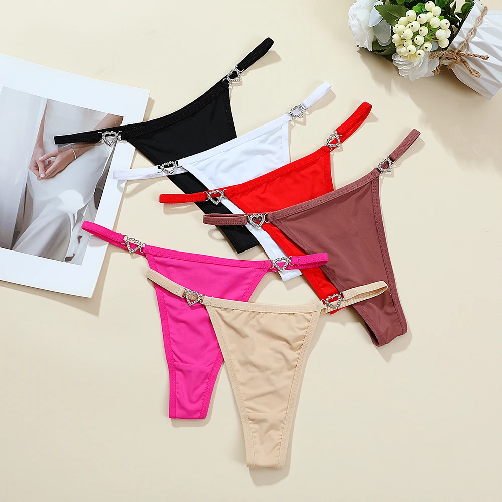 Women Sexy Thongs Low Rise Ladies G-string Heart Decoration Erotic Intimate Lingerie T-Back New Fashion Thongs Crotch Panties image 3