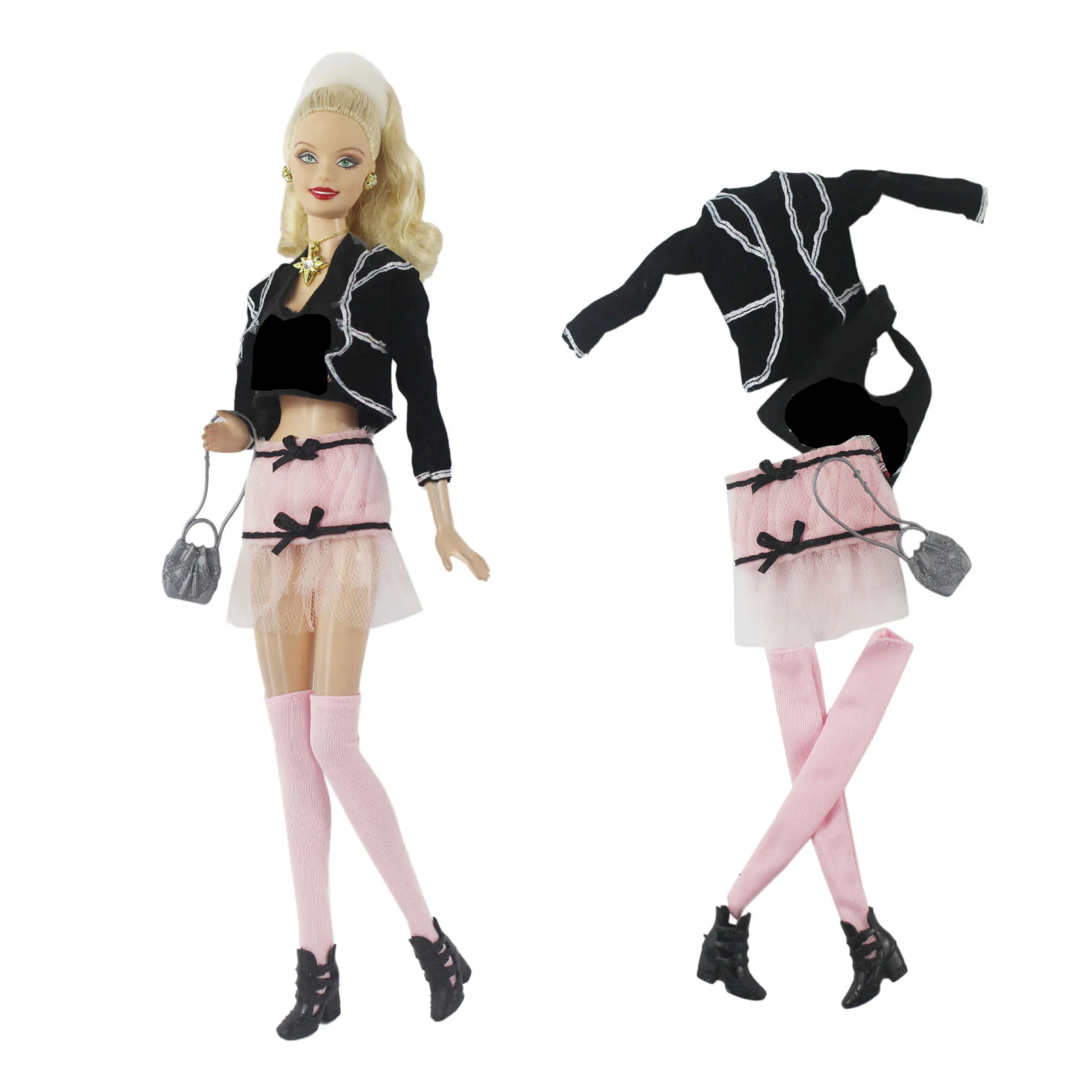 Pink Doll Clothes Leather Clothes Dress Casual Leather Coat Jacket Mini Skirt Doll Clothes for Barbies Clothes Dolls Accessories