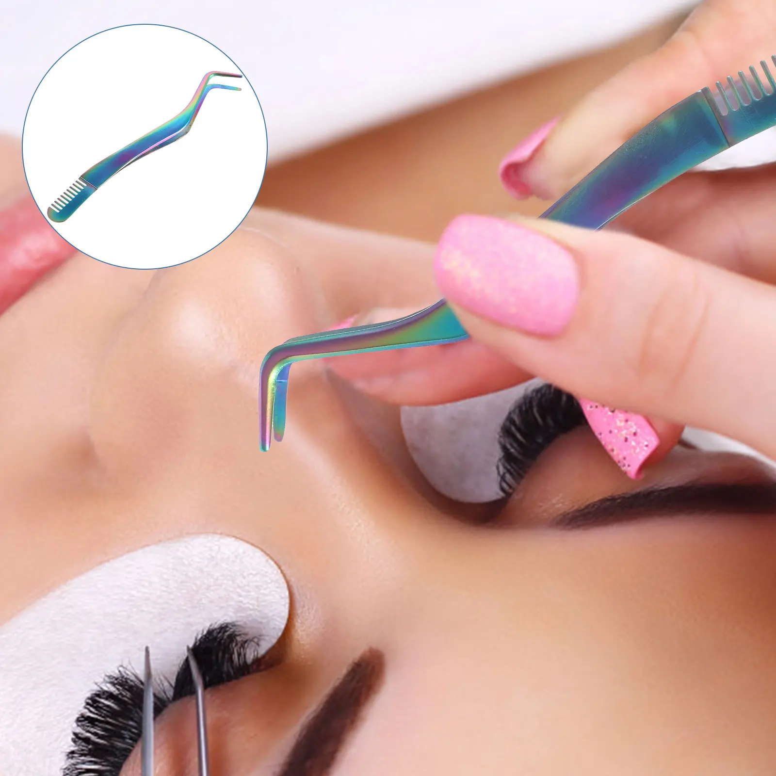 

Eyelash Tweezer Applicator 2 in 1 Stainless Steel Lash Extension Tool with Comb Fine Pointed Tip for Adjustment