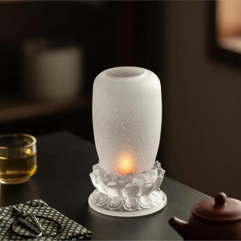 Lotus Glass Candle Holder Shade Antique Desktop Tea Room Table Decoration Ornament Chinese Home Tea Ceremony Candle Shade ZI523