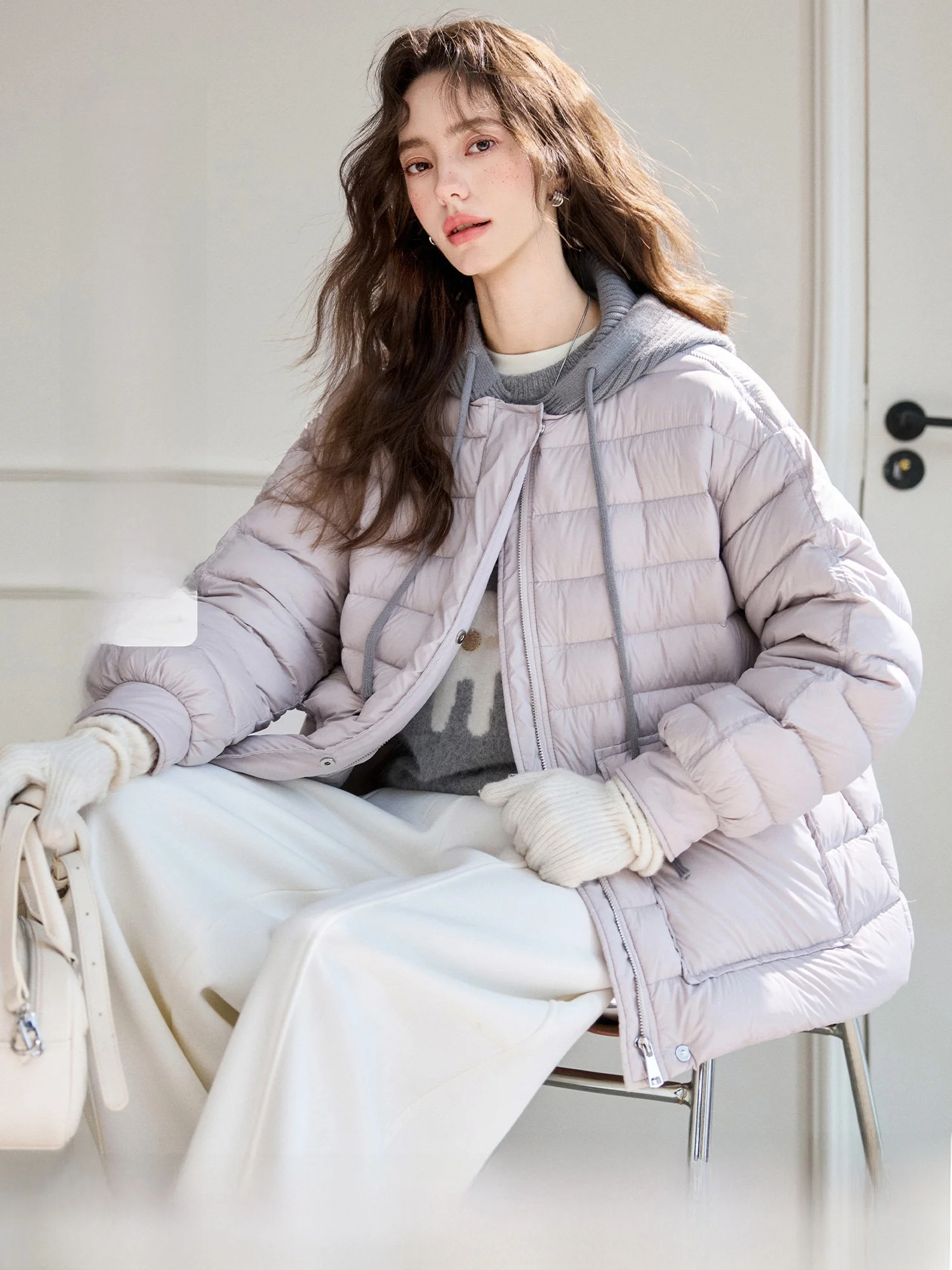 

Утепленное пальто на молнии из нейлоновой ткани с длинными рукавами, съемными элементами и вязаной шапкой, устойчивое к скатыванию, повседневное, в стиле кэжуал