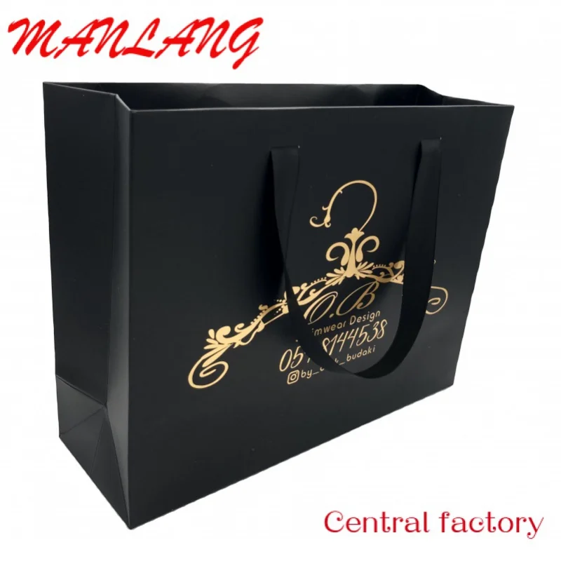 Custom  Clothes Store Retail Packaging Custom Luxury Black Gift Carry Bags Boutique Shopping Paper Bags With Your Own Logo