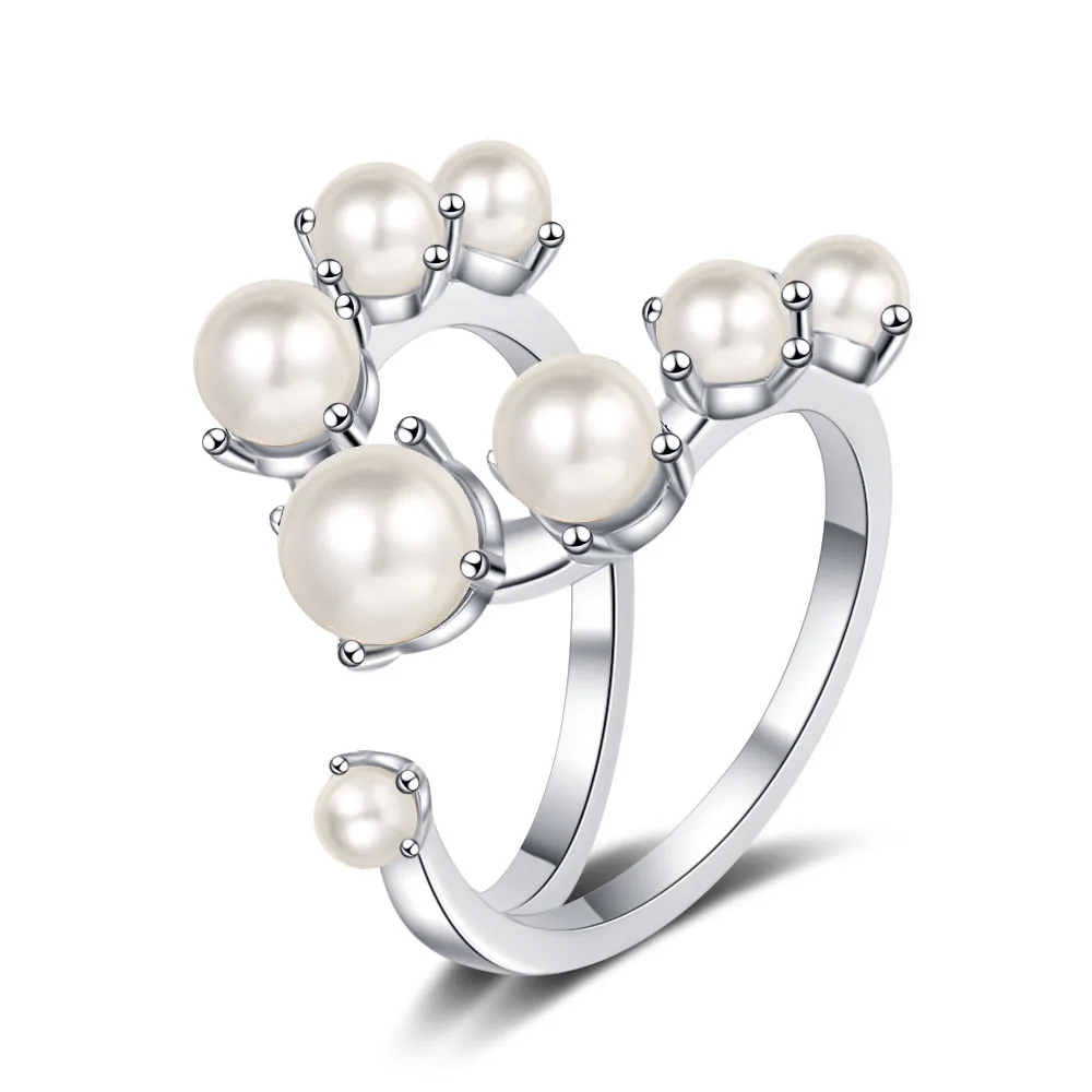 Open Ring Women's Sweet and Romantic Pearl Double Layer Hand Ornament Ring with Alive Geometry and Pearl Inlay