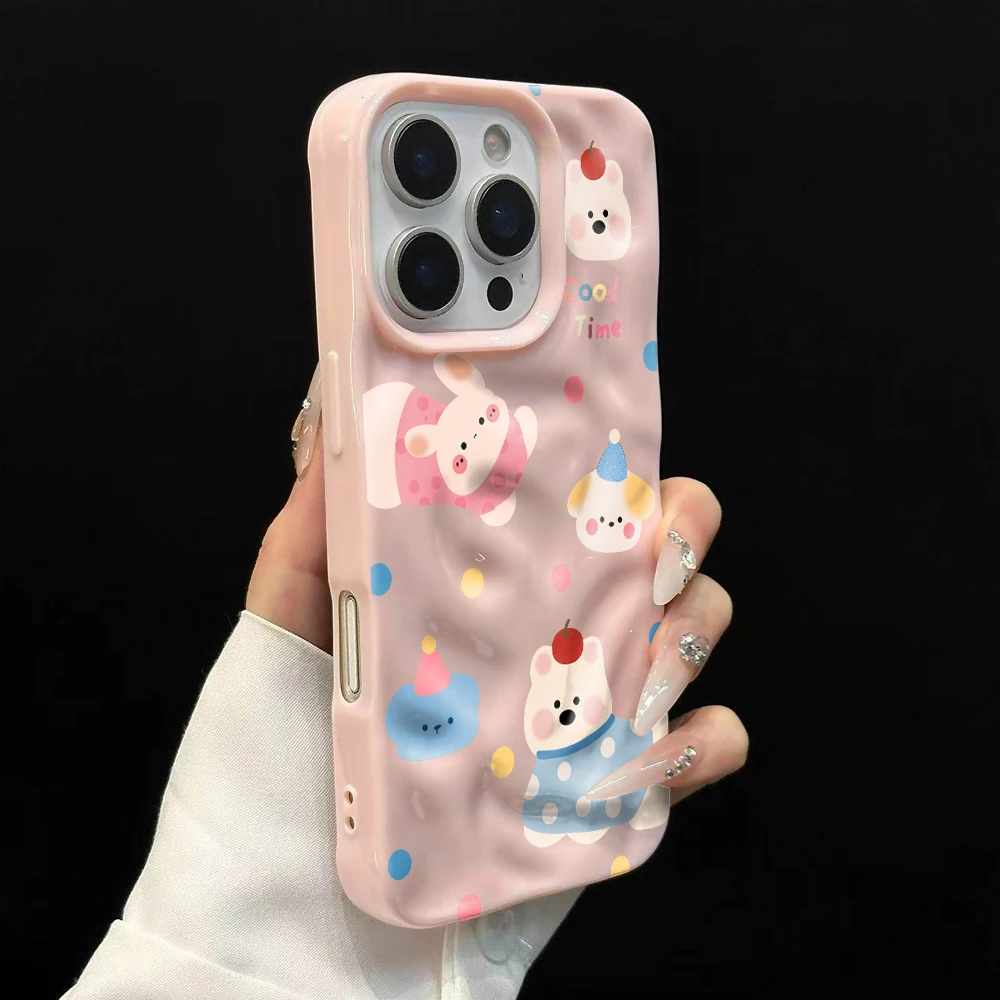 Niedliche Handyhülle in Bonbonfarben mit Welpen-Design aus weichem Silikon für iPhone 17 16 15 14 13 12 11 Pro Max 14 Plus 17Air Falten-Wellen-Design – Detail 9