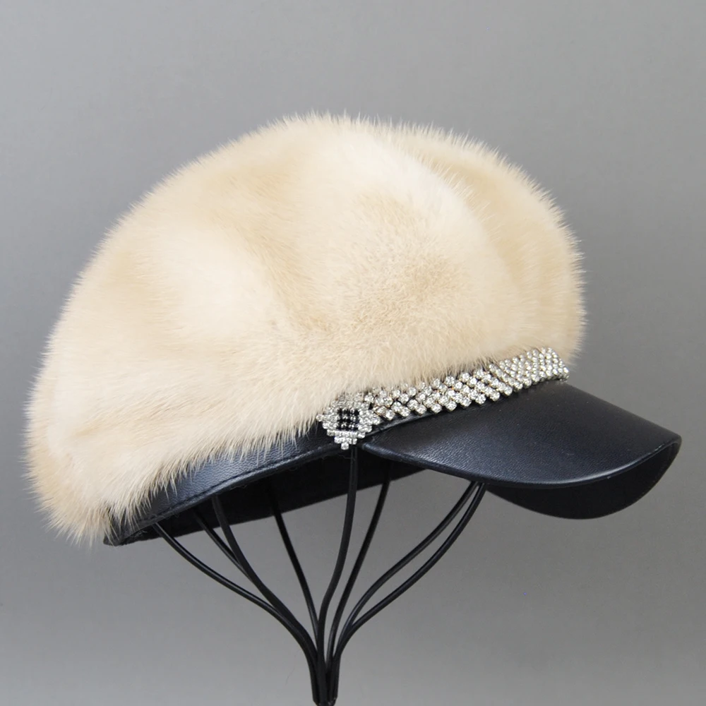 Hot Sale New Winter Women Full Pelt Real Mink Fur Hats Lady Luxury Warm Natural Mink Fur Visors Caps Female Fashion Mink Fur Hat