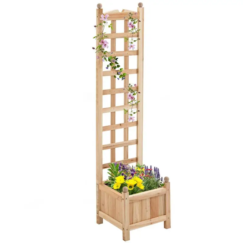 

Wooden Raised Garden Bed with Trellis, Outdoor Planter Box for Climbing Plants and Flowers, 12" x 12" x 49", Ideal for Garden