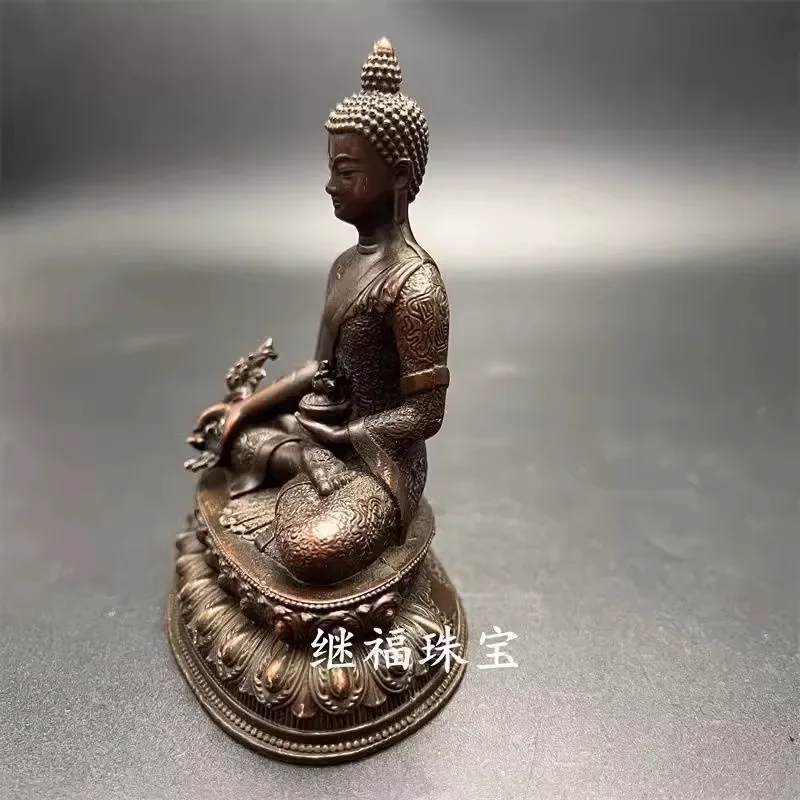 Chinse Buddhism Antique Bronze Carved Medicine Buddha Amitabha Buddha Statue Crafts