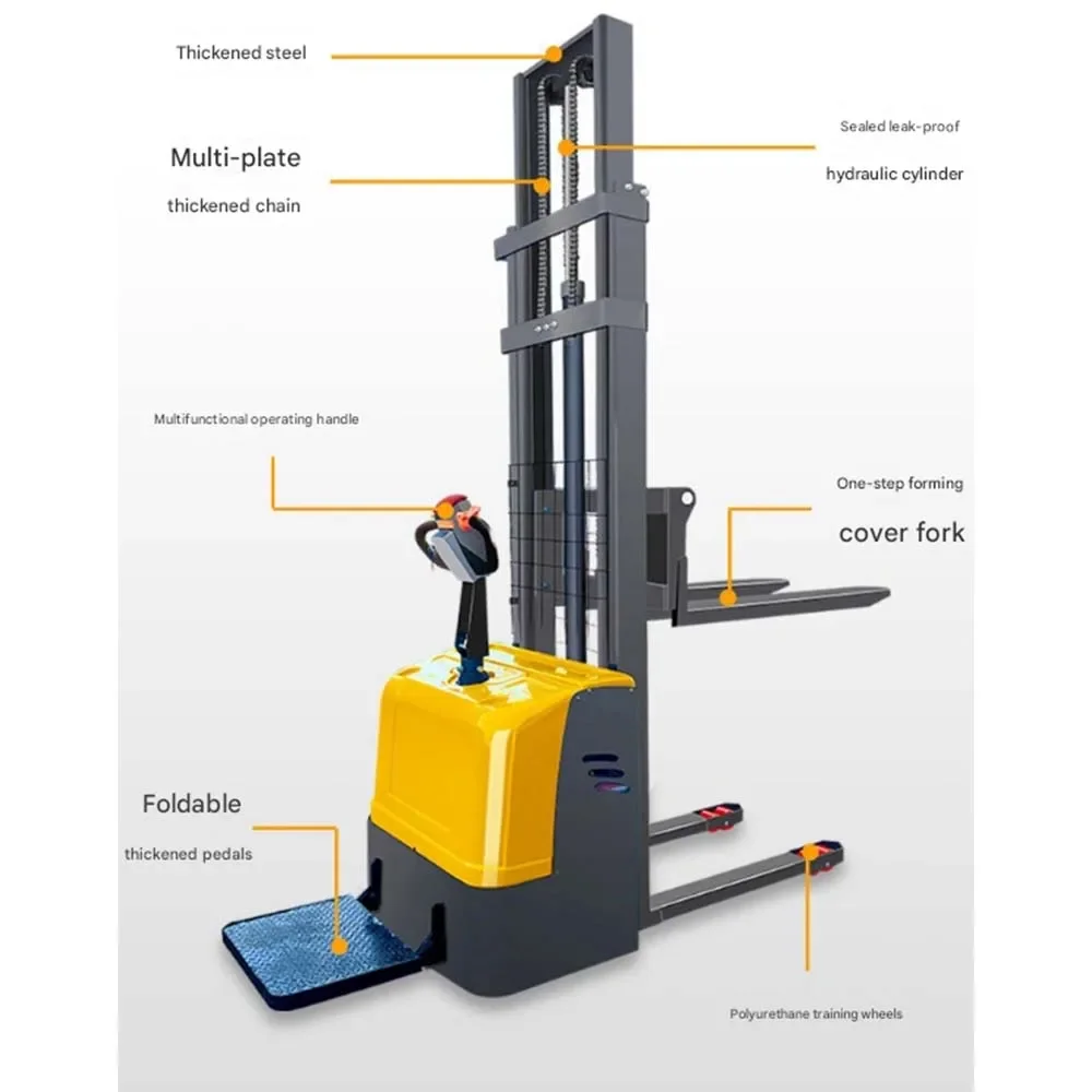 رافعة شوكية كهربائية صغيرة تعمل بالتحكم في المحطة مع تكديس الزجاجات الكهربائية، الرافعة الشوكية، شاحنة المستودعات، التفريغ والتعامل معها