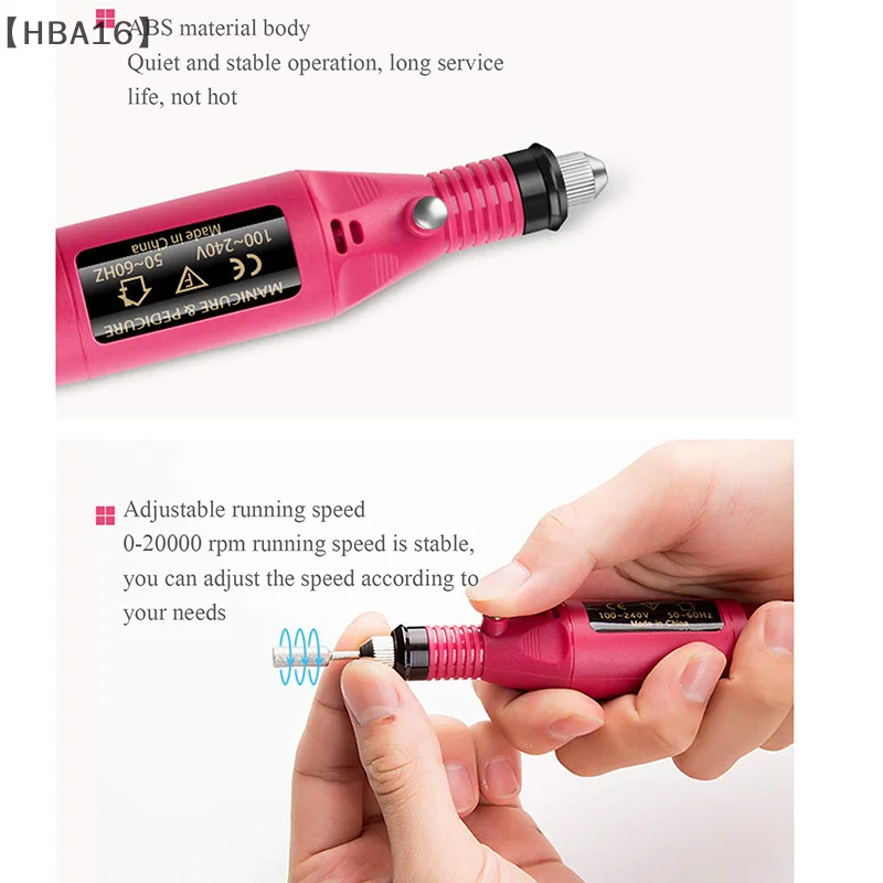 〔HBA16〕Electric Nail Drill Machine Set,Professional Manicure Pedicure Kit With 6 Drill Bits USB Rechargeable Adjustable Speed