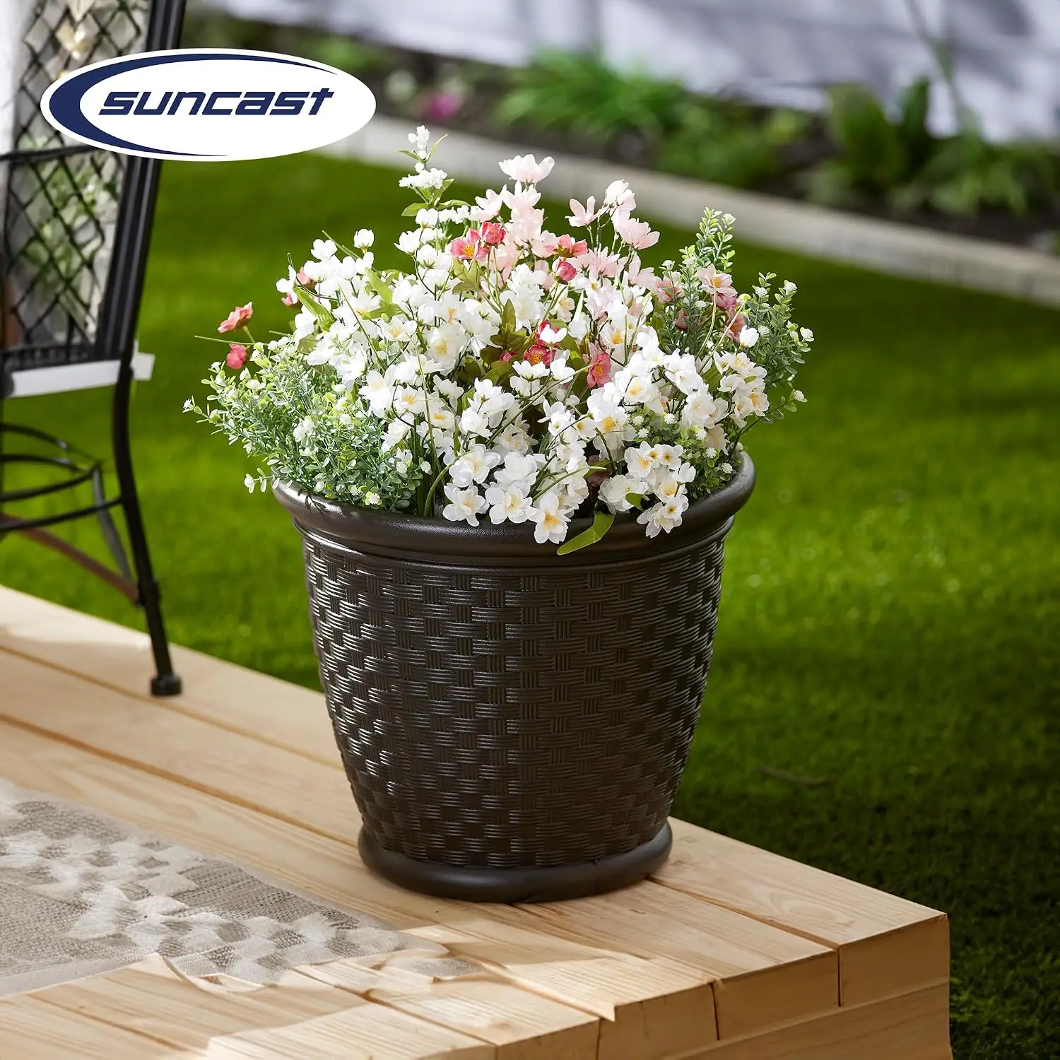 4 Pack Sonora 18 Inch Lightweight Durable Plastic Wicker Decorative Flower Planter Pot for Yard, Garden, Indoor or, Customized